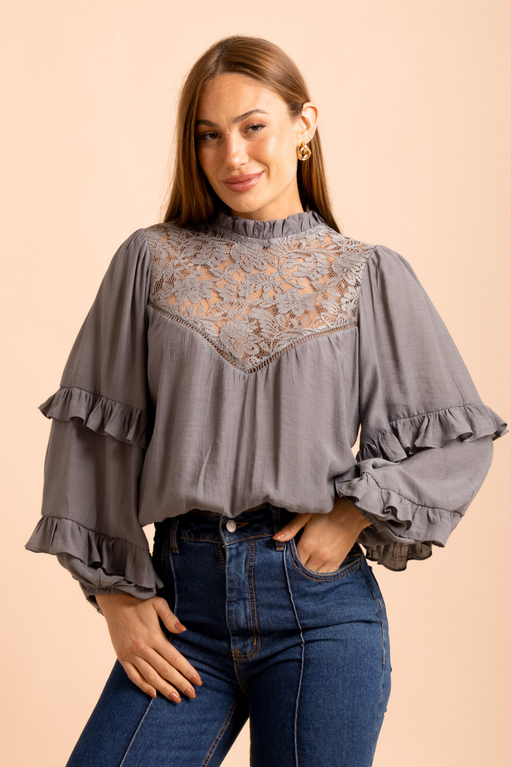  Blusa Manga Longa Veil Grafite