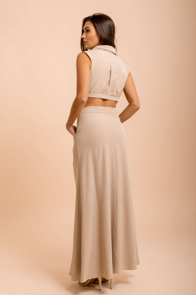 Vestido Franzido Nômade Bege