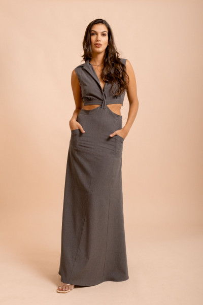 Vestido Franzido Nômade Cinza