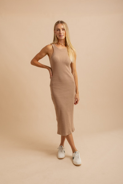 Vestido Longo Malha Track Caqui
