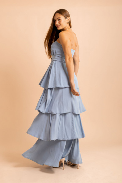 Vestido Longo Sem Alças Bruma Azul