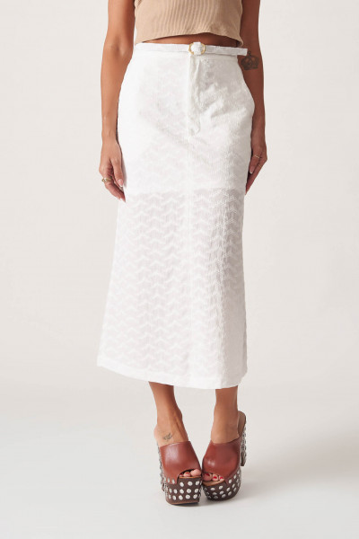 Saia Midi Com Fenda Bordado Echo Off White
