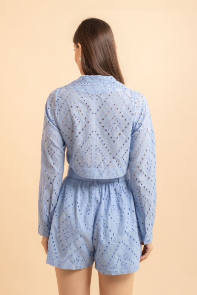 Blusa De Gola Bordada Lume Azul