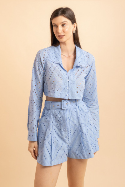 Blusa De Gola Bordada Lume Azul
