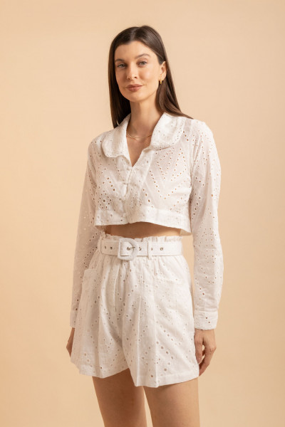 Blusa De Gola Bordada Lume Branca