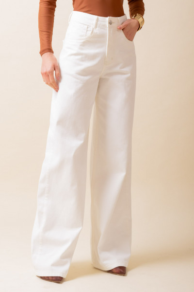 Calça Sarja Pallazzo Off White
