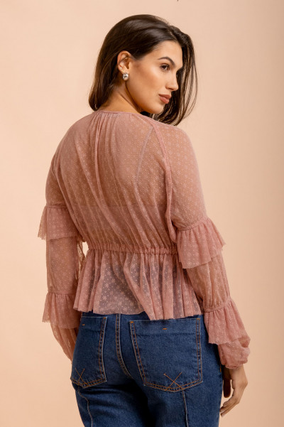 Bata Raglan Renda Lush Rosa