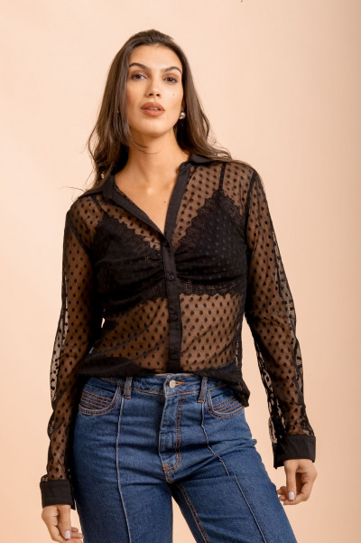 Camisa Franzida Charm Preto