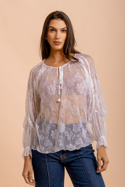 Camisa Raglan Renda Dalia Branca