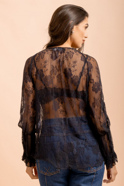 Camisa Raglan Renda Dalia Preta