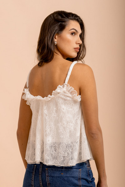 Regata Com Babados Renda Alva Off White