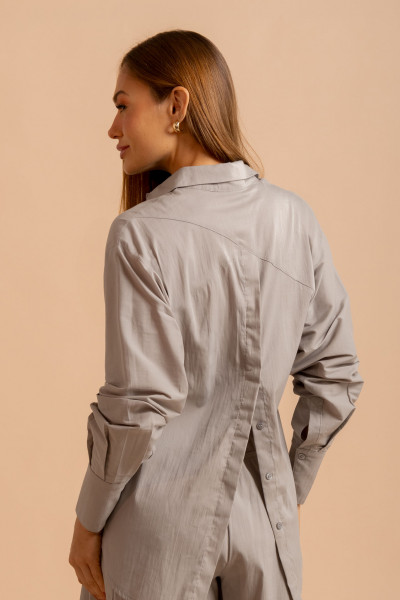 Camisa Recortes Grid Cinza