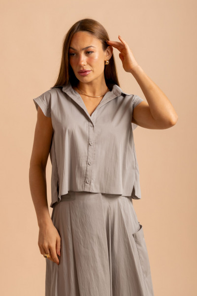 Camisa Sem Mangas Balonê Grid Cinza