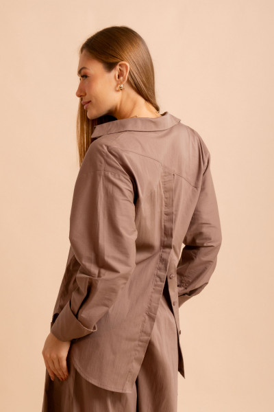 Camisa Recortes Grid Marrom