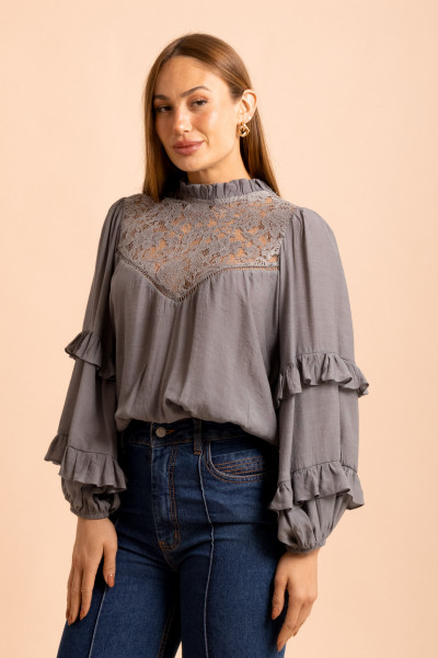  Blusa Manga Longa Veil Grafite
