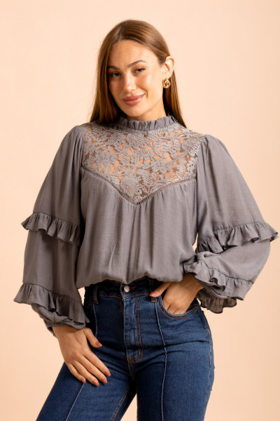  Blusa Manga Longa Veil Grafite