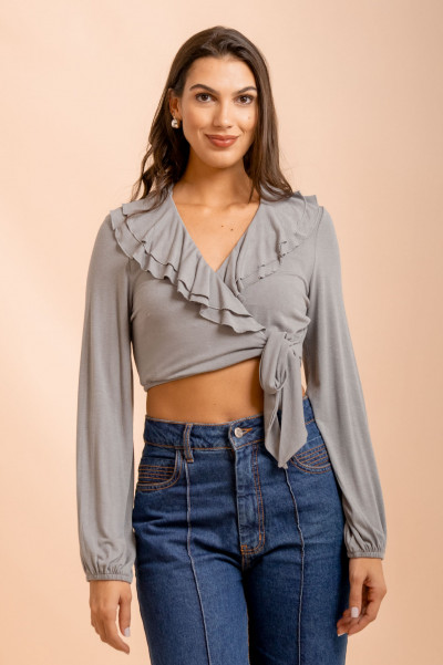 Blusa Babados Malha Chumbo