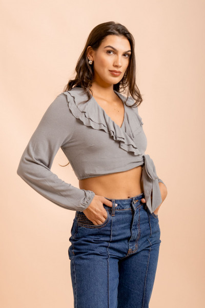 Blusa Babados Malha Chumbo