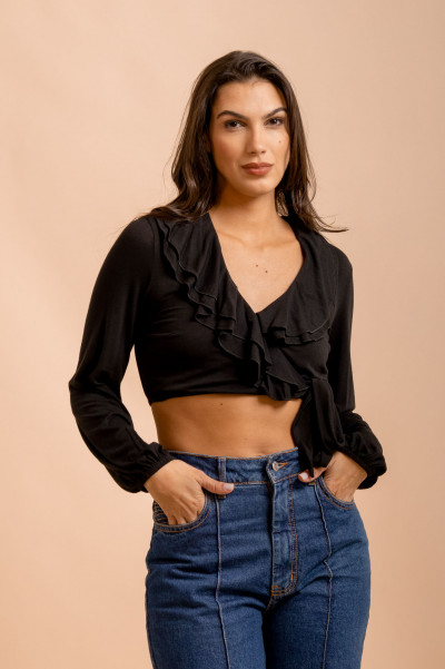 Blusa Babados Malha Preto