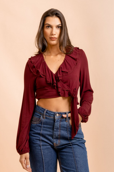 Blusa Babados Malha Vinho