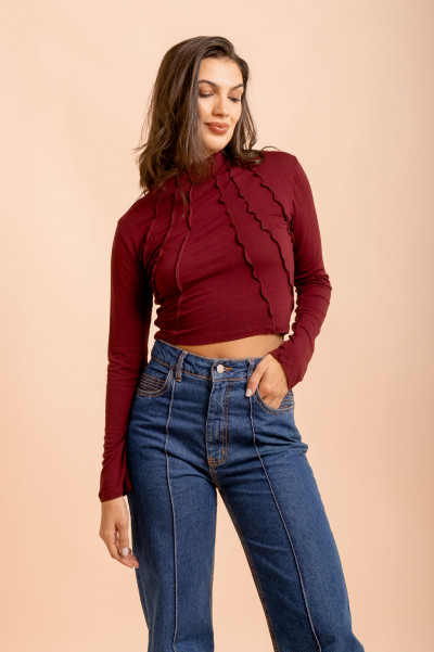 Blusa Recortes Malha Vinho