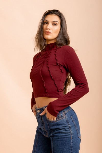 Blusa Recortes Malha Vinho