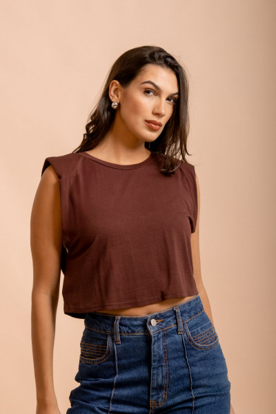 Blusa Ombreira Malha Marrom