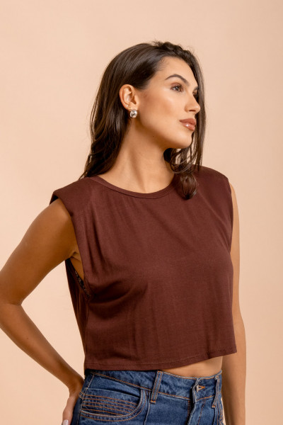 Blusa Ombreira Malha Marrom