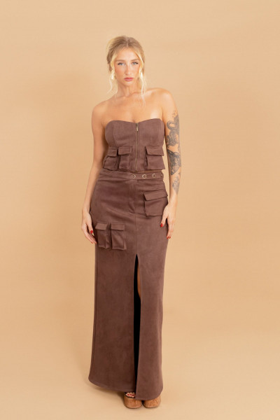 Saia Longa Cargo Velvet Marrom