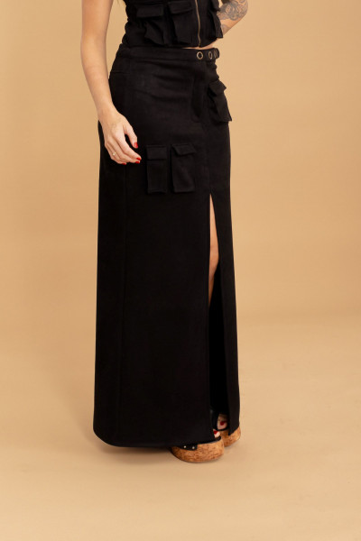 Saia Longa Cargo Velvet Preto