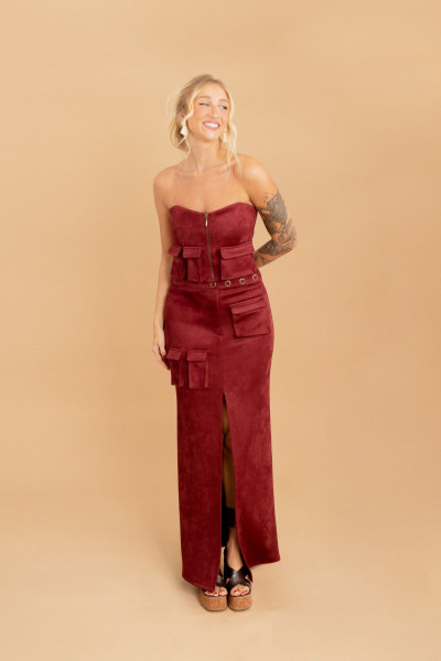 Saia Longa Cargo Velvet Vinho 