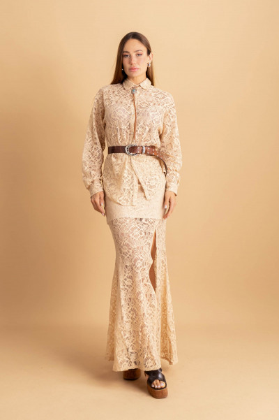 Saia Longa Lace Bege 