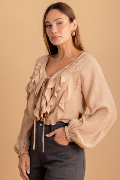 Blusa Babados Manga Longa Bege