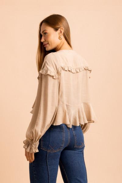 Blusa Cropped Babados Veil Bege 