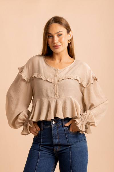 Blusa Cropped Babados Veil Bege 