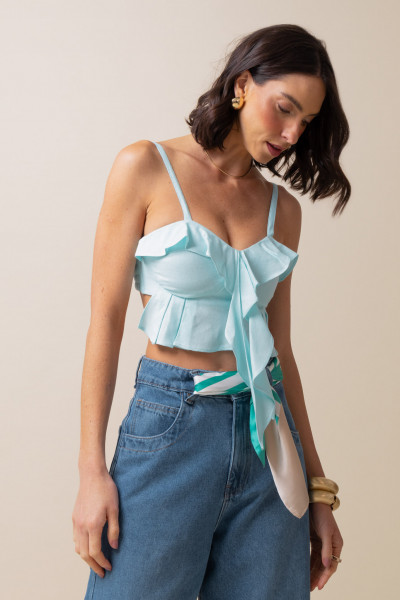 Cropped Babados Lina Azul