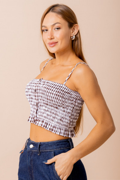 Blusa Lastex Vichy Marrom