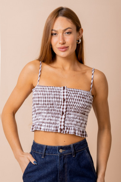 Blusa Lastex Vichy Marrom