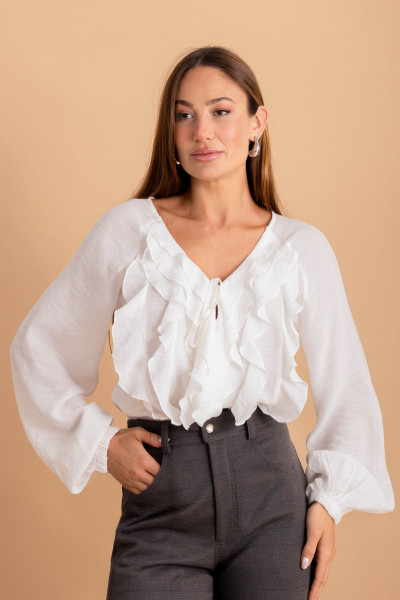 Blusa Babados Manga Longa Off White