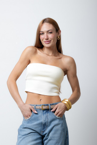 Cropped Estela Canelado Manteiga