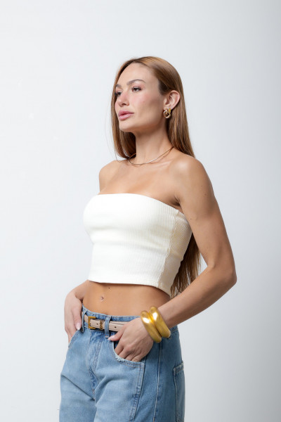Cropped Estela Canelado Manteiga