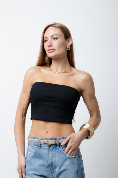 Cropped Estela Canelado Preto