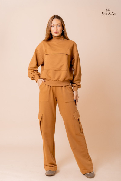 Calça Cargo De Moletom Cozy Caramelo