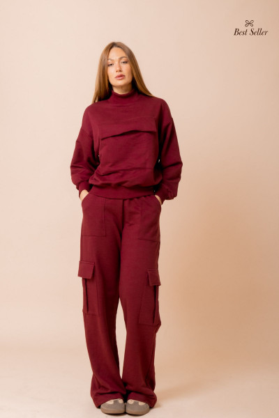 Calça Cargo De Moletom Cozy Vinho