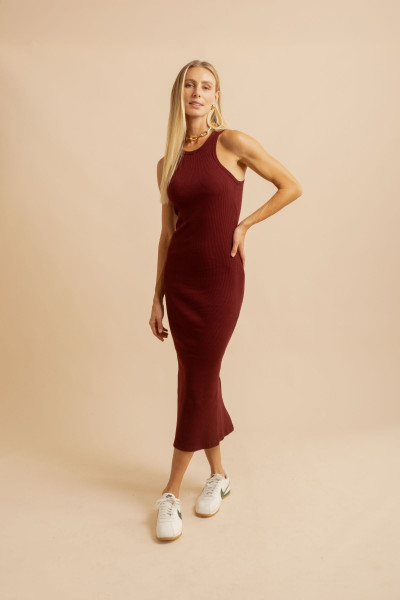 Vestido Longo Malha Track Vinho