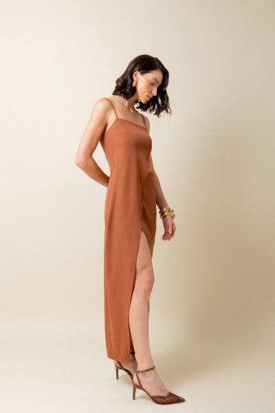 Vestido Transpassado Nômade Conhaque