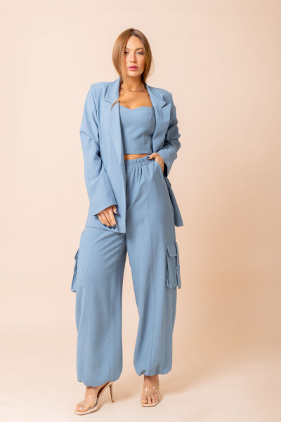 Calça Utilitária Com Elástico Duna Azul