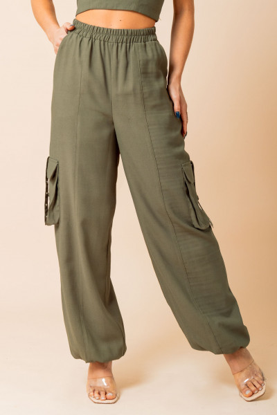 Calça Utilitária Com Elástico Duna Verde