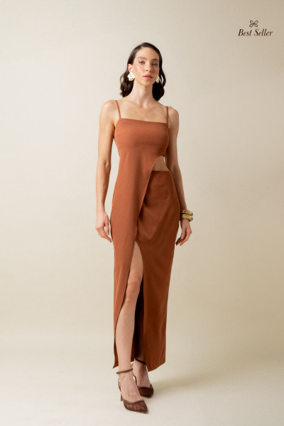 Vestido Transpassado Nômade Conhaque