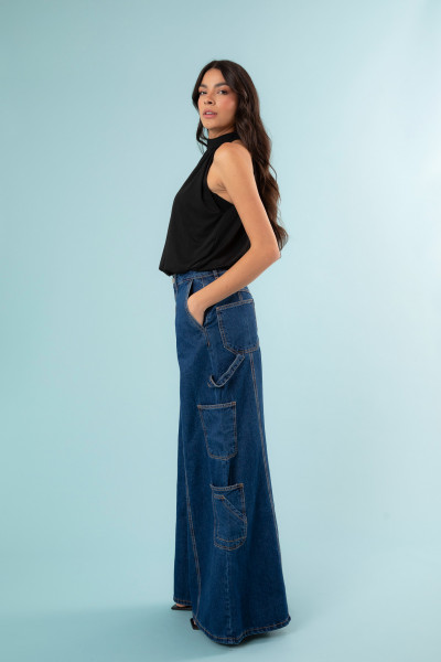 Calça Max Pantalona Jeans Escuro
